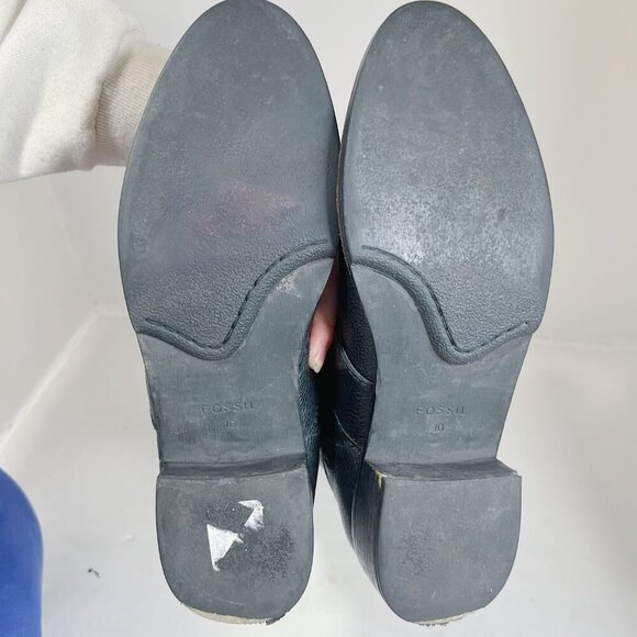 Fossil Black Pebbled Leather Riding Boots Knee High Boots Old Money Size 10 - Picture 8 of 9